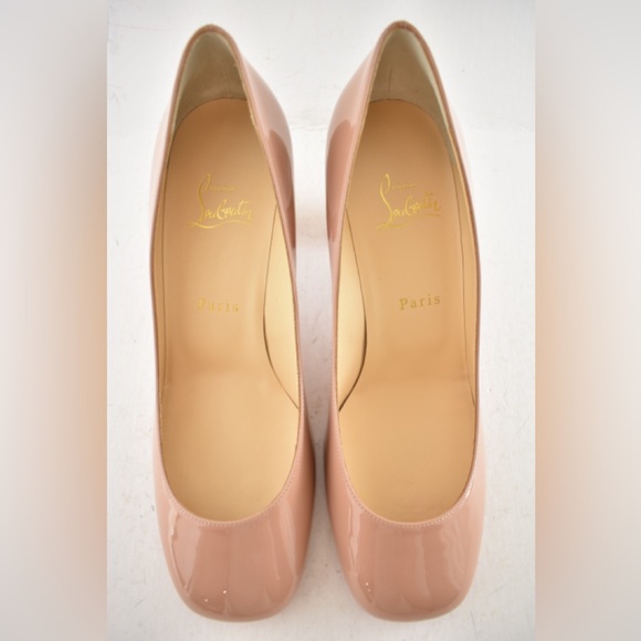 Christian Louboutin Cadrilla 70 Nude Blush Patent Leather Block Heel Pump 37.5 - Picture 10 of 15